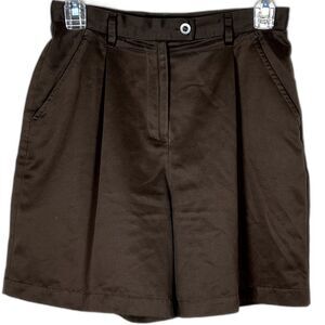 Style & Co. Sz 4P High-Rise Pleated Chino Shorts Brown Tailored Pockets Cuffed